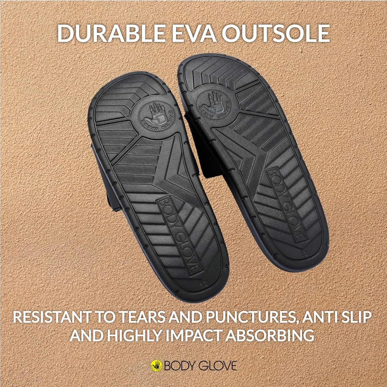 Body Glove Mens Slides, Cushioned Slide-on Sandal Slippers with Padded Adjustable Strap