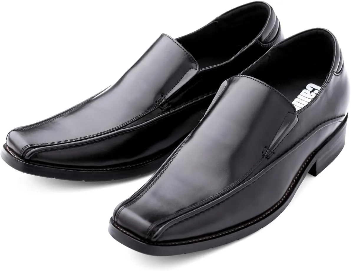 Calden Men's Invisible Height Increasing Elevator Shoes - Black Premium Leather Slip-on Lightweight Formal Dress Loafers - 2.6 Inches Taller - MD370 - Size 9 D(M) US