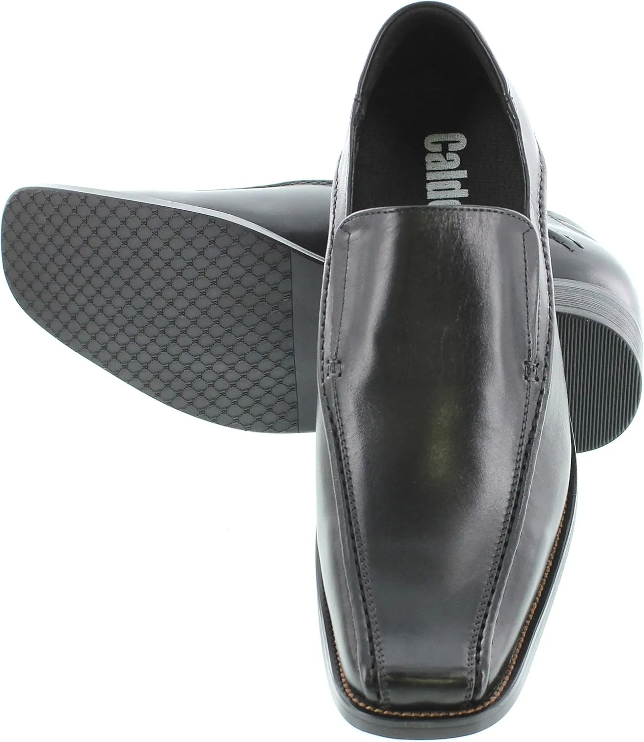 Calden Men's Invisible Height Increasing Elevator Shoes - Black Premium Leather Slip-on Lightweight Formal Dress Loafers - 2.6 Inches Taller - MD370 - Size 9 D(M) US