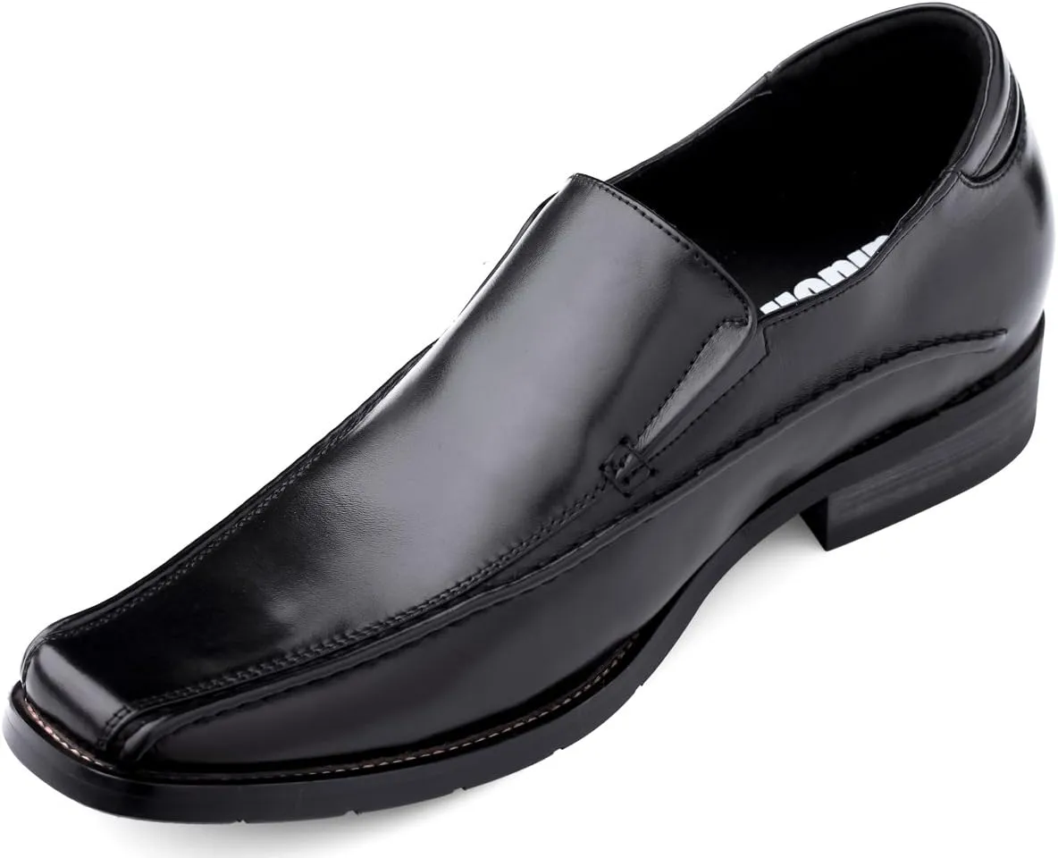 Calden Men's Invisible Height Increasing Elevator Shoes - Black Premium Leather Slip-on Lightweight Formal Dress Loafers - 2.6 Inches Taller - MD370 - Size 9 D(M) US