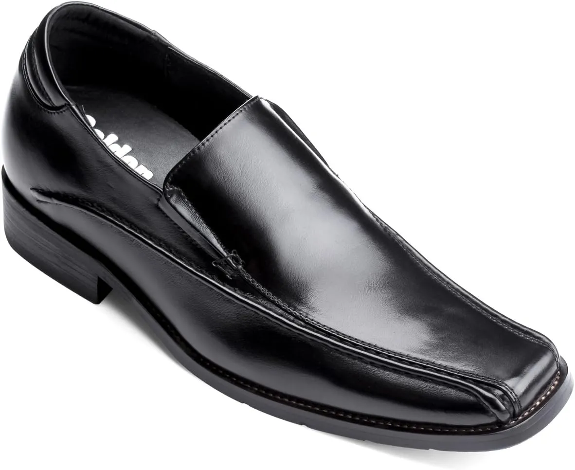 Calden Men's Invisible Height Increasing Elevator Shoes - Black Premium Leather Slip-on Lightweight Formal Dress Loafers - 2.6 Inches Taller - MD370 - Size 9 D(M) US