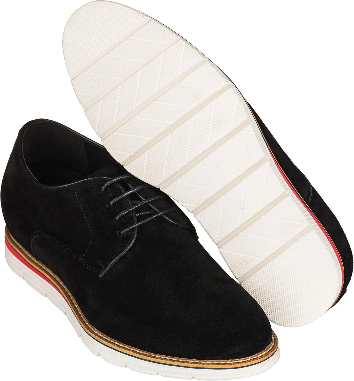 CALTO Men's Invisible Height Increasing Elevator Shoes - Black Nubuck Leather Lace-up Casual Derby - 3.2 Inches Taller - Y4222 - Size 11 D(M) US