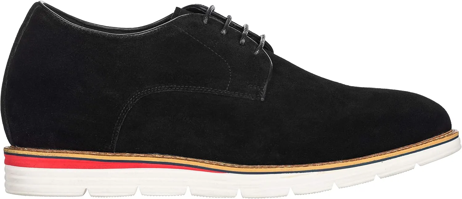 CALTO Men's Invisible Height Increasing Elevator Shoes - Black Nubuck Leather Lace-up Casual Derby - 3.2 Inches Taller - Y4222 - Size 11 D(M) US