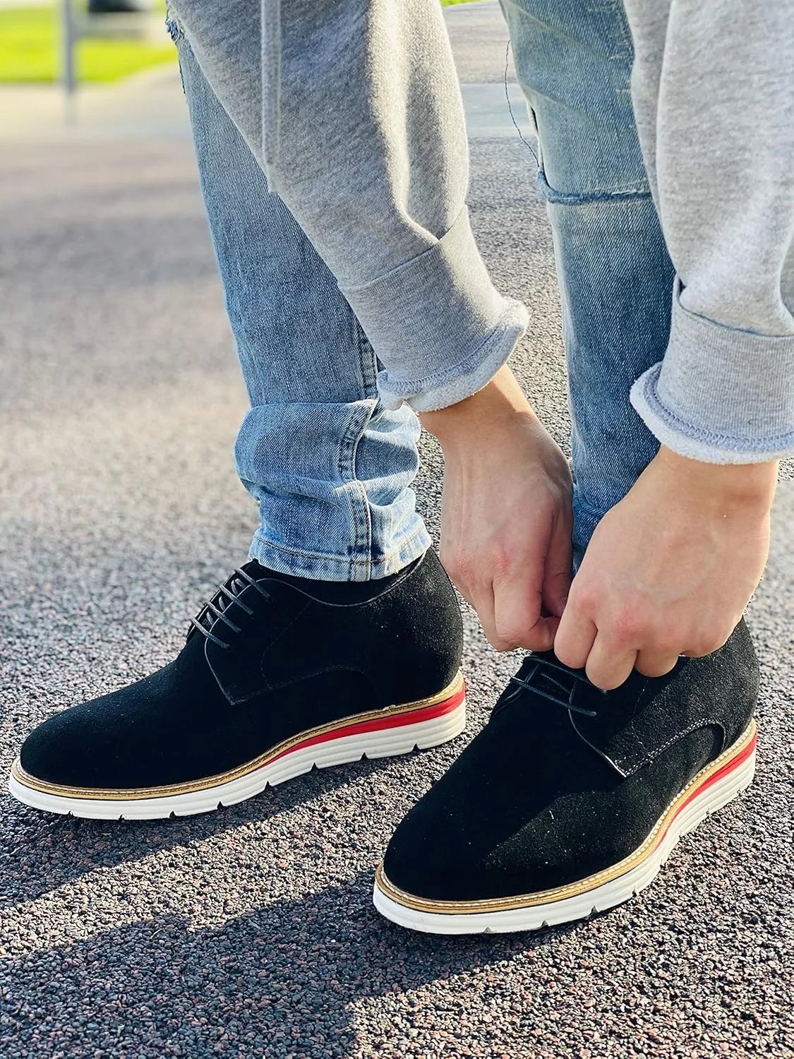 CALTO Men's Invisible Height Increasing Elevator Shoes - Black Nubuck Leather Lace-up Casual Derby - 3.2 Inches Taller - Y4222 - Size 11 D(M) US