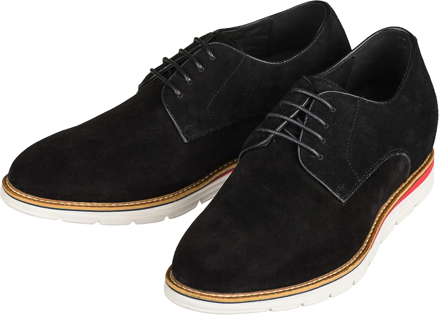 CALTO Men's Invisible Height Increasing Elevator Shoes - Black Nubuck Leather Lace-up Casual Derby - 3.2 Inches Taller - Y4222 - Size 11 D(M) US