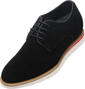 CALTO Men's Invisible Height Increasing Elevator Shoes - Black Nubuck Leather Lace-up Casual Derby - 3.2 Inches Taller - Y4222 - Size 11 D(M) US
