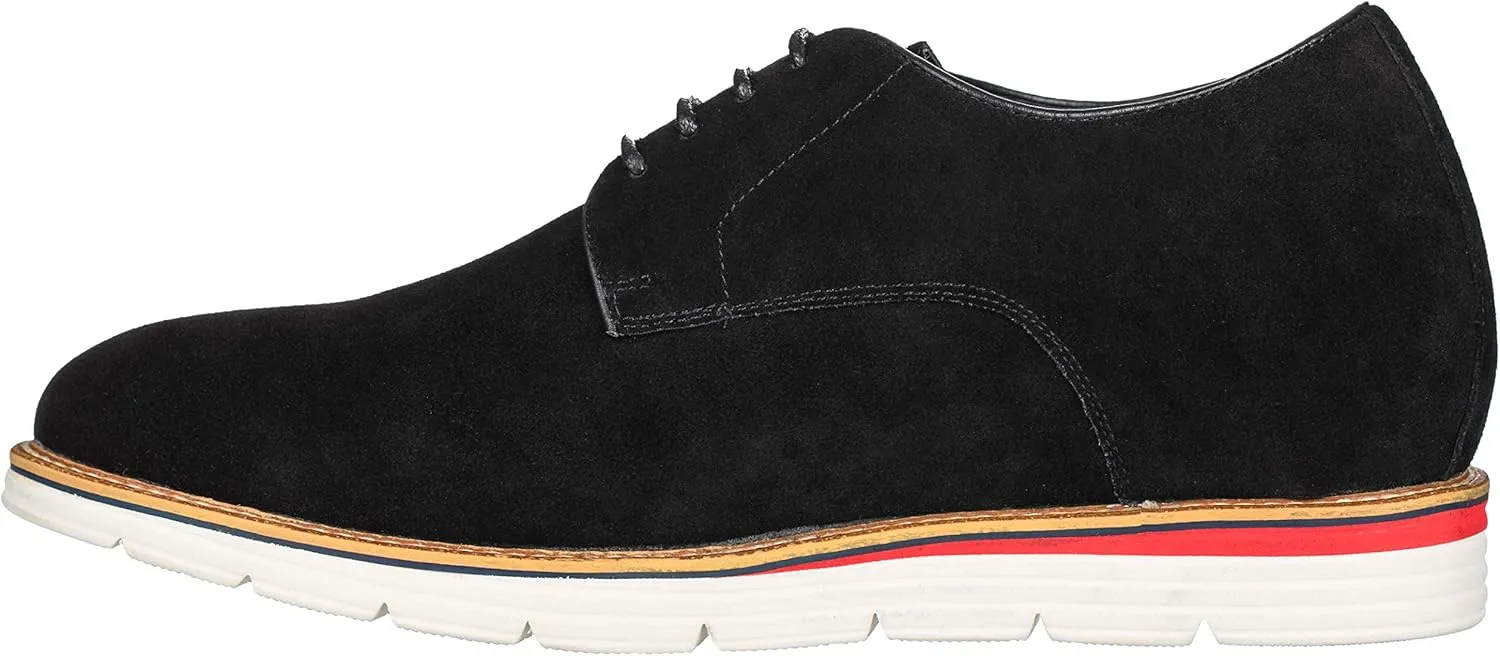 CALTO Men's Invisible Height Increasing Elevator Shoes - Black Nubuck Leather Lace-up Casual Derby - 3.2 Inches Taller - Y4222 - Size 9 D(M) US