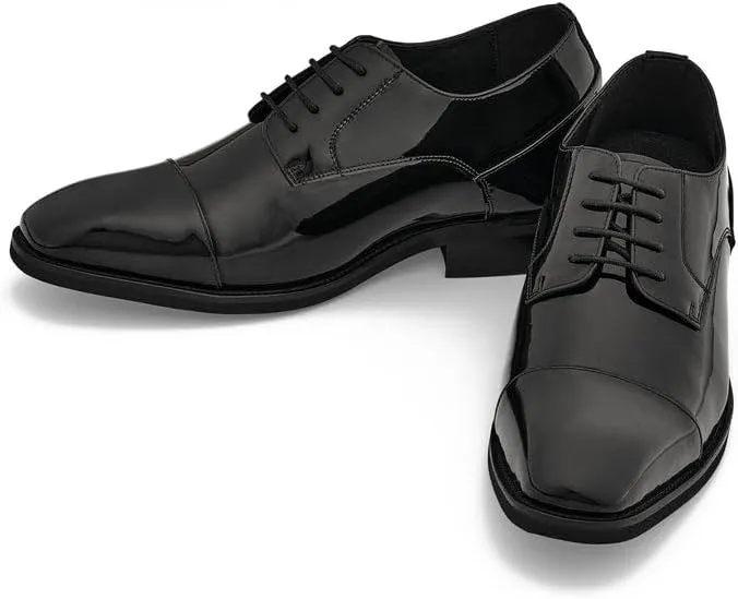 CALTO Men's Invisible Height Increasing Elevator Shoes - Black Patent Leather Lace-up Formal Dress Oxfords - 3 Inches Taller - Y3270- Size 11 D(M) US