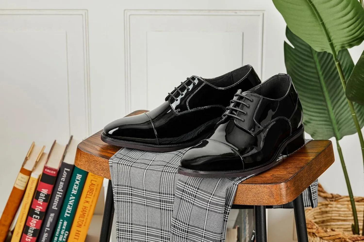 CALTO Men's Invisible Height Increasing Elevator Shoes - Black Patent Leather Lace-up Formal Dress Oxfords - 3 Inches Taller - Y3270- Size 11 D(M) US
