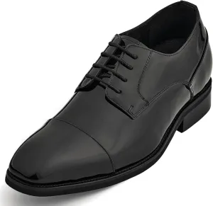 CALTO Men's Invisible Height Increasing Elevator Shoes - Black Patent Leather Lace-up Formal Dress Oxfords - 3 Inches Taller - Y3270- Size 11 D(M) US