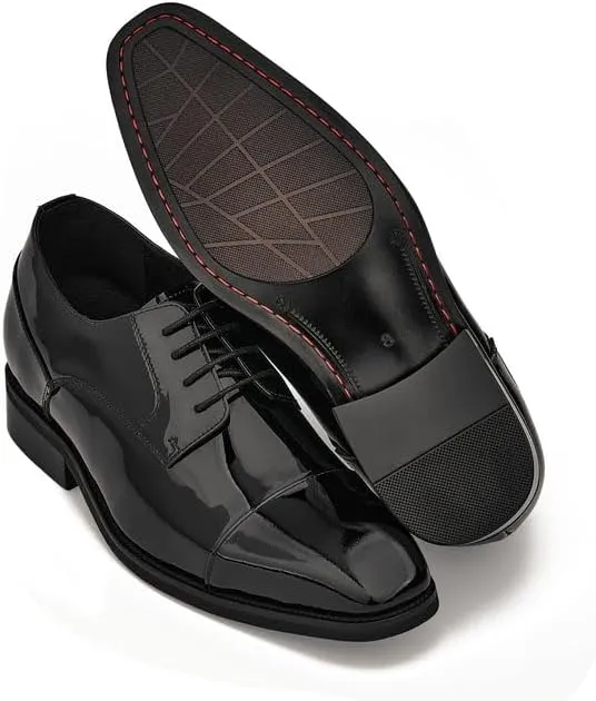 CALTO Men's Invisible Height Increasing Elevator Shoes - Black Patent Leather Lace-up Formal Dress Oxfords - 3 Inches Taller - Y3270- Size 11 D(M) US