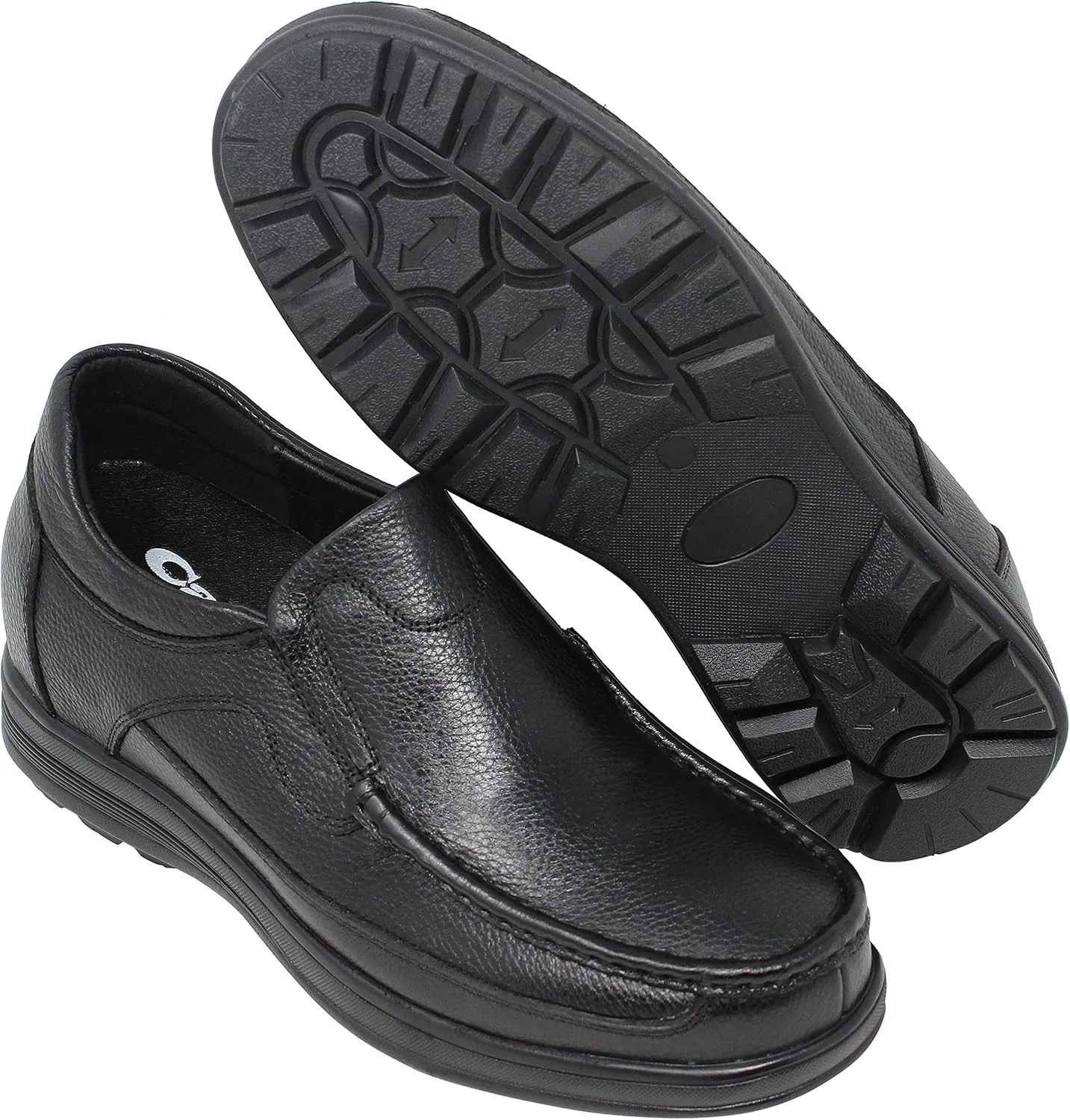 CALTO Men's Invisible Height Increasing Elevator Shoes - Black Premium Leather Slip-on Lightweight Casual Loafers - 3 Inches Taller - G1825 - Size 10 D(M) US