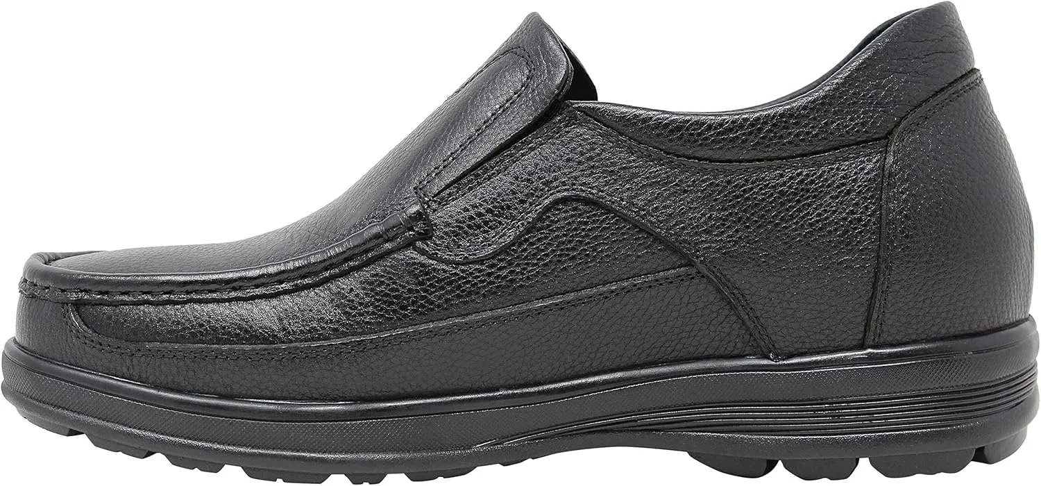 CALTO Men's Invisible Height Increasing Elevator Shoes - Black Premium Leather Slip-on Lightweight Casual Loafers - 3 Inches Taller - G1825 - Size 10 D(M) US