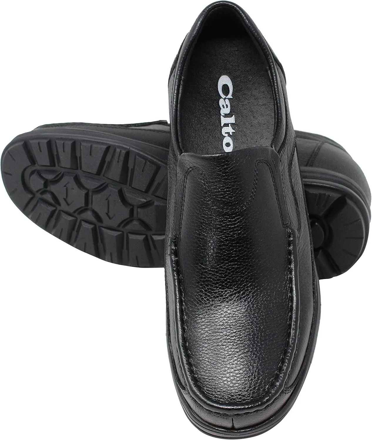 CALTO Men's Invisible Height Increasing Elevator Shoes - Black Premium Leather Slip-on Lightweight Casual Loafers - 3 Inches Taller - G1825 - Size 10 D(M) US