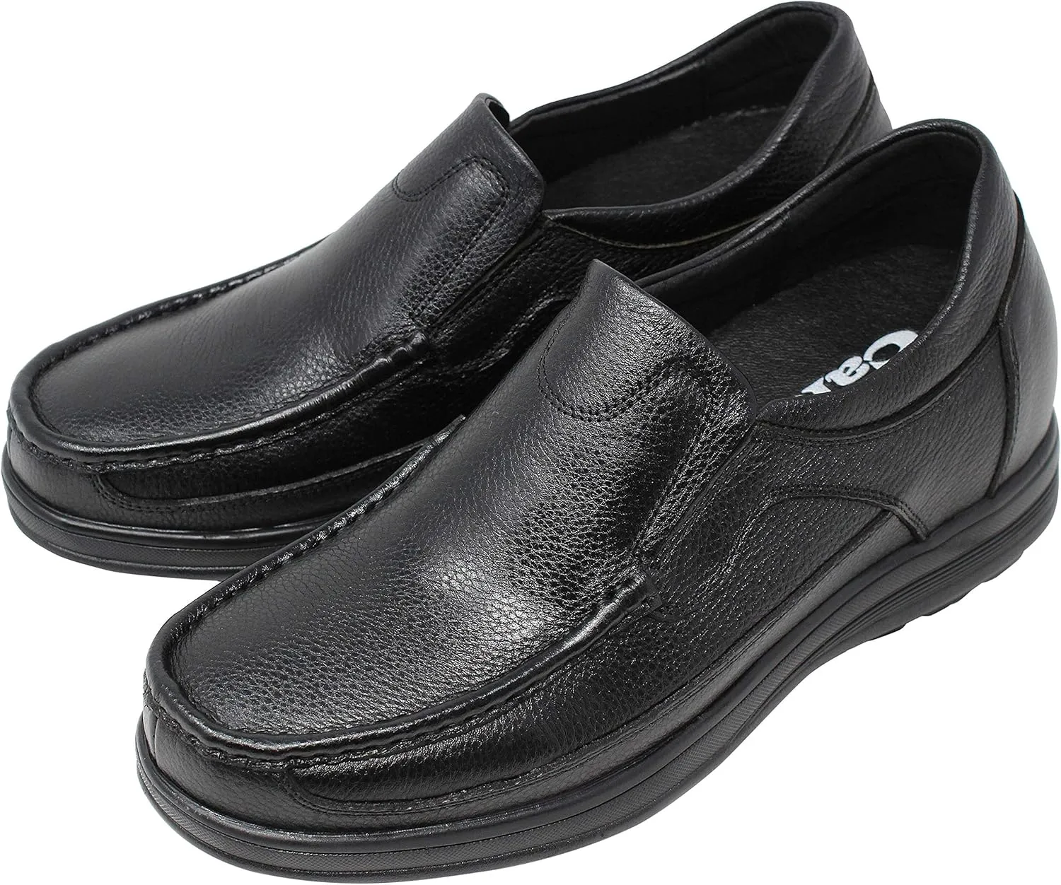 CALTO Men's Invisible Height Increasing Elevator Shoes - Black Premium Leather Slip-on Lightweight Casual Loafers - 3 Inches Taller - G1825 - Size 10 D(M) US