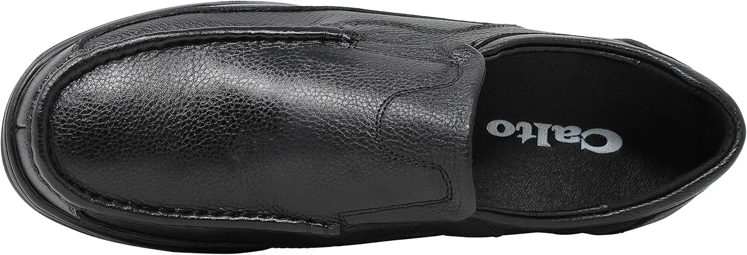 CALTO Men's Invisible Height Increasing Elevator Shoes - Black Premium Leather Slip-on Lightweight Casual Loafers - 3 Inches Taller - G1825 - Size 10 D(M) US