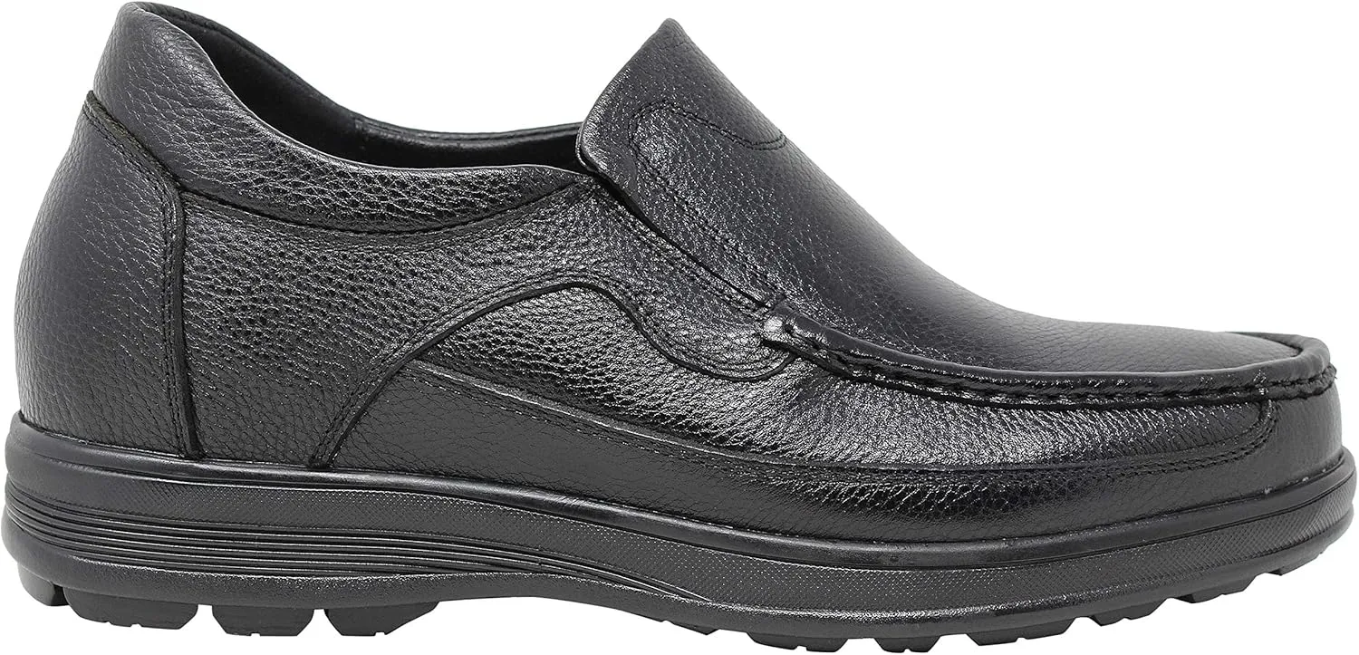 CALTO Men's Invisible Height Increasing Elevator Shoes - Black Premium Leather Slip-on Lightweight Casual Loafers - 3 Inches Taller - G1825 - Size 10 D(M) US