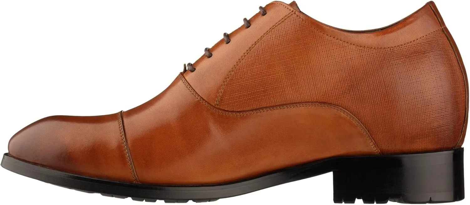 CALTO Men's Invisible Height Increasing Elevator Shoes - Brown Premium Leather Lace-up Formal Derby Oxfords - 3 Inches Taller - Y6711 - Size 8 D(M) US