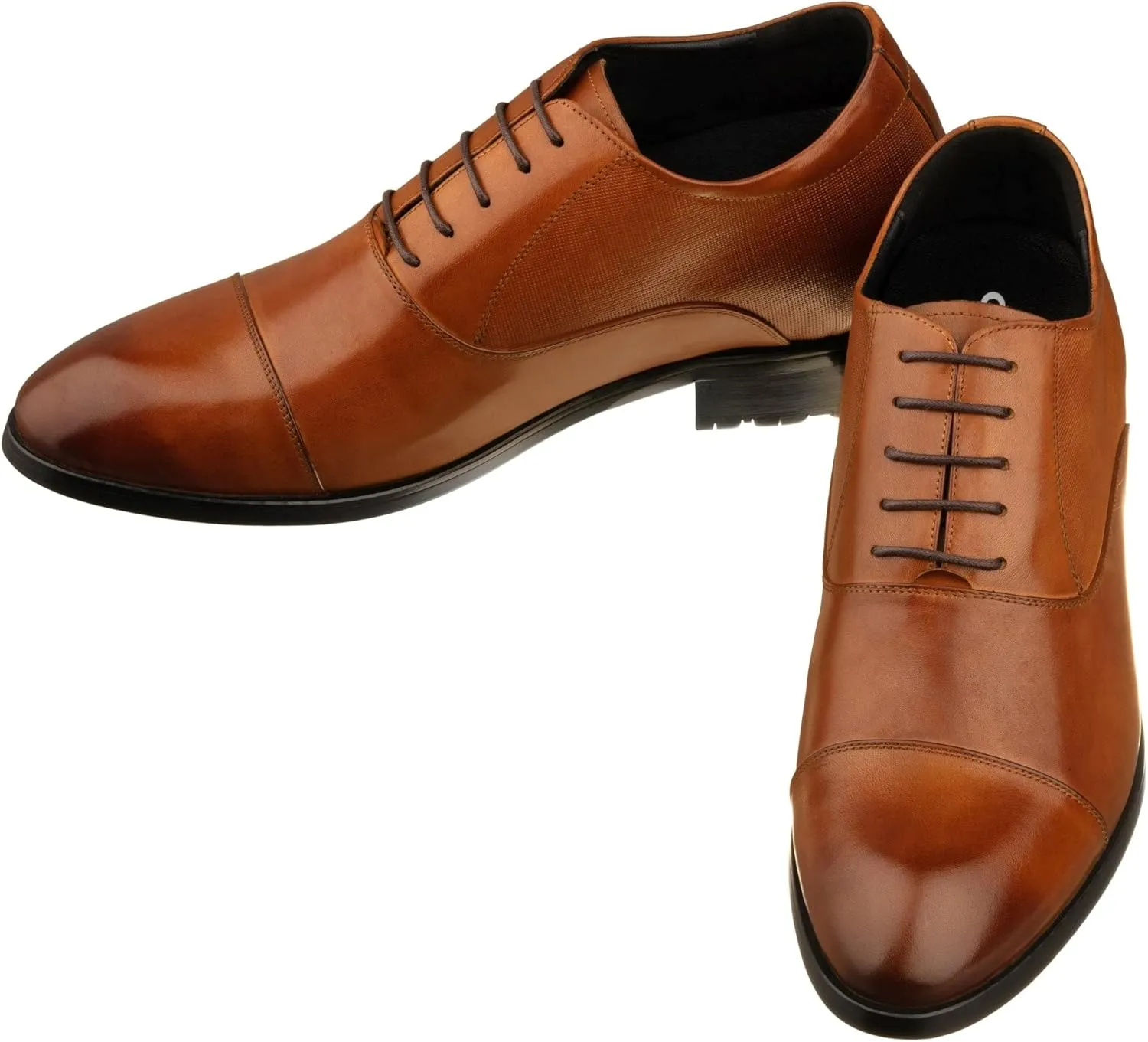 CALTO Men's Invisible Height Increasing Elevator Shoes - Brown Premium Leather Lace-up Formal Derby Oxfords - 3 Inches Taller - Y6711 - Size 8 D(M) US
