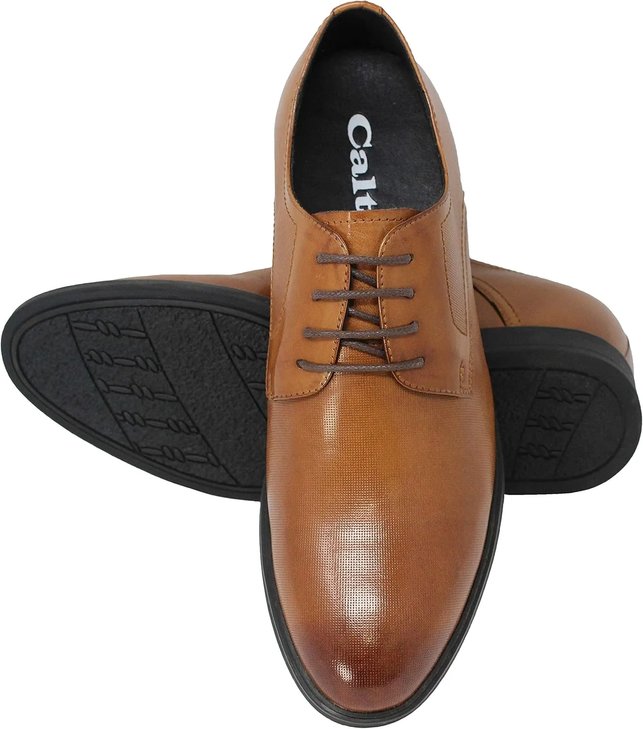 CALTO Men's Invisible Height Increasing Elevator Shoes - Brown Premium Leather Lightweight Lace-up Formal Oxfords - 3 Inches Taller - Y10752 - Size 11 D(M) US