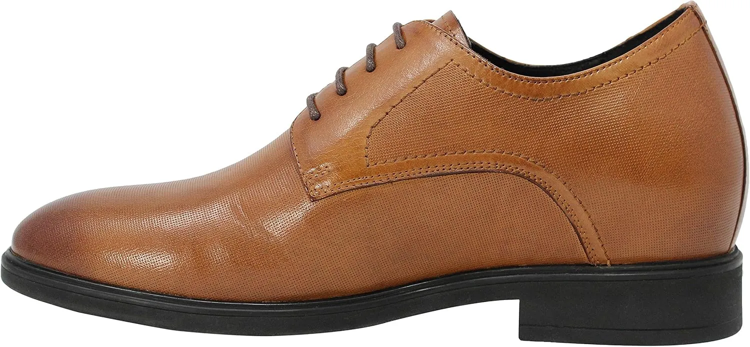 CALTO Men's Invisible Height Increasing Elevator Shoes - Brown Premium Leather Lightweight Lace-up Formal Oxfords - 3 Inches Taller - Y10752 - Size 11 D(M) US