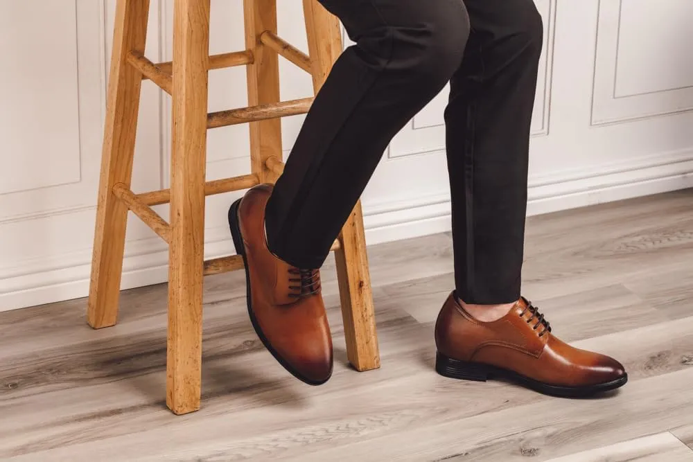 CALTO Men's Invisible Height Increasing Elevator Shoes - Brown Premium Leather Lightweight Lace-up Formal Oxfords - 3 Inches Taller - Y10752 - Size 11 D(M) US