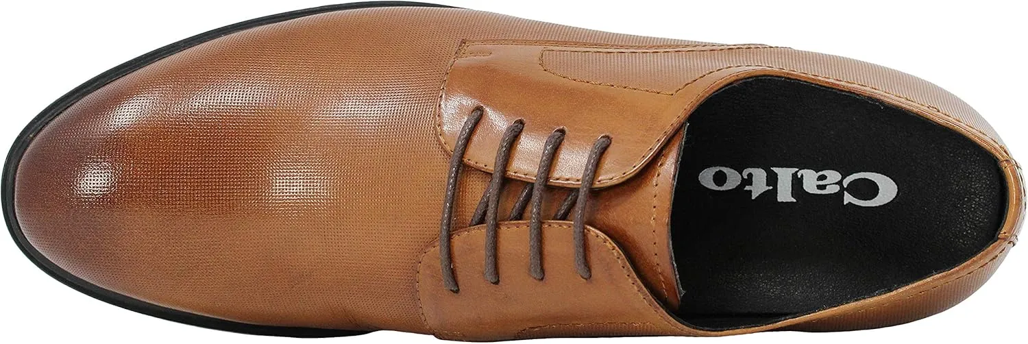 CALTO Men's Invisible Height Increasing Elevator Shoes - Brown Premium Leather Lightweight Lace-up Formal Oxfords - 3 Inches Taller - Y10752 - Size 11 D(M) US