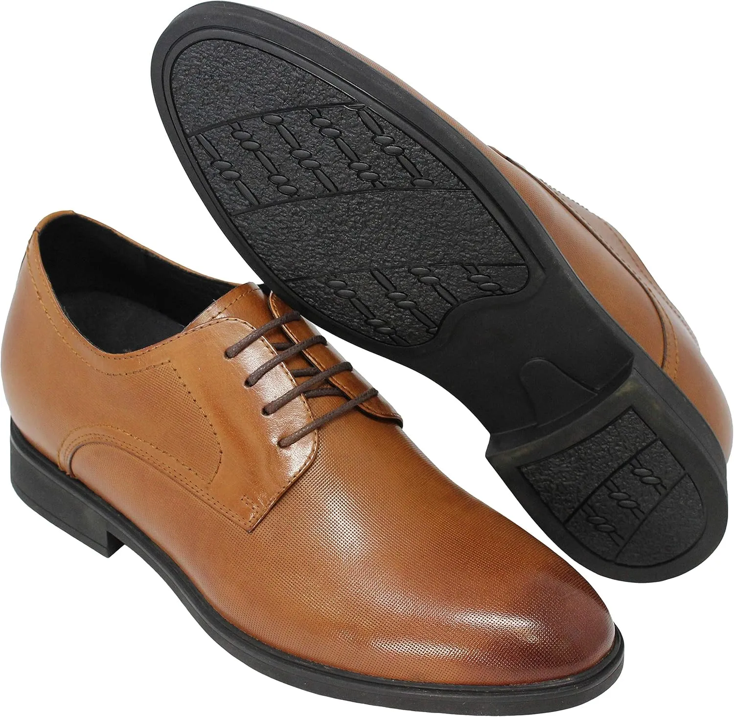 CALTO Men's Invisible Height Increasing Elevator Shoes - Brown Premium Leather Lightweight Lace-up Formal Oxfords - 3 Inches Taller - Y10752 - Size 11 D(M) US