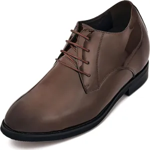 CALTO Men's Invisible Height Increasing Elevator Shoes - Coffee Brown Patent Leather Lace-up Formal Dress Oxfords - 3.4 Inches Taller - K8011 - Size 11.5 D(M) US