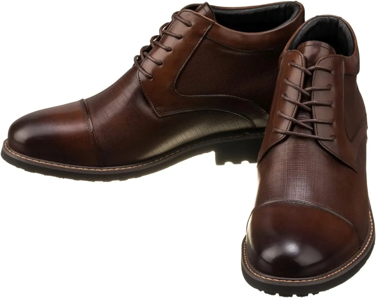 CALTO Men's Invisible Height Increasing Elevator Shoes - Dark Brown Leather Lace-up Cap-toe Boots with Inner Faux Fur - 3.2 Inches Taller - Y41089 - Size 11 D(M) US