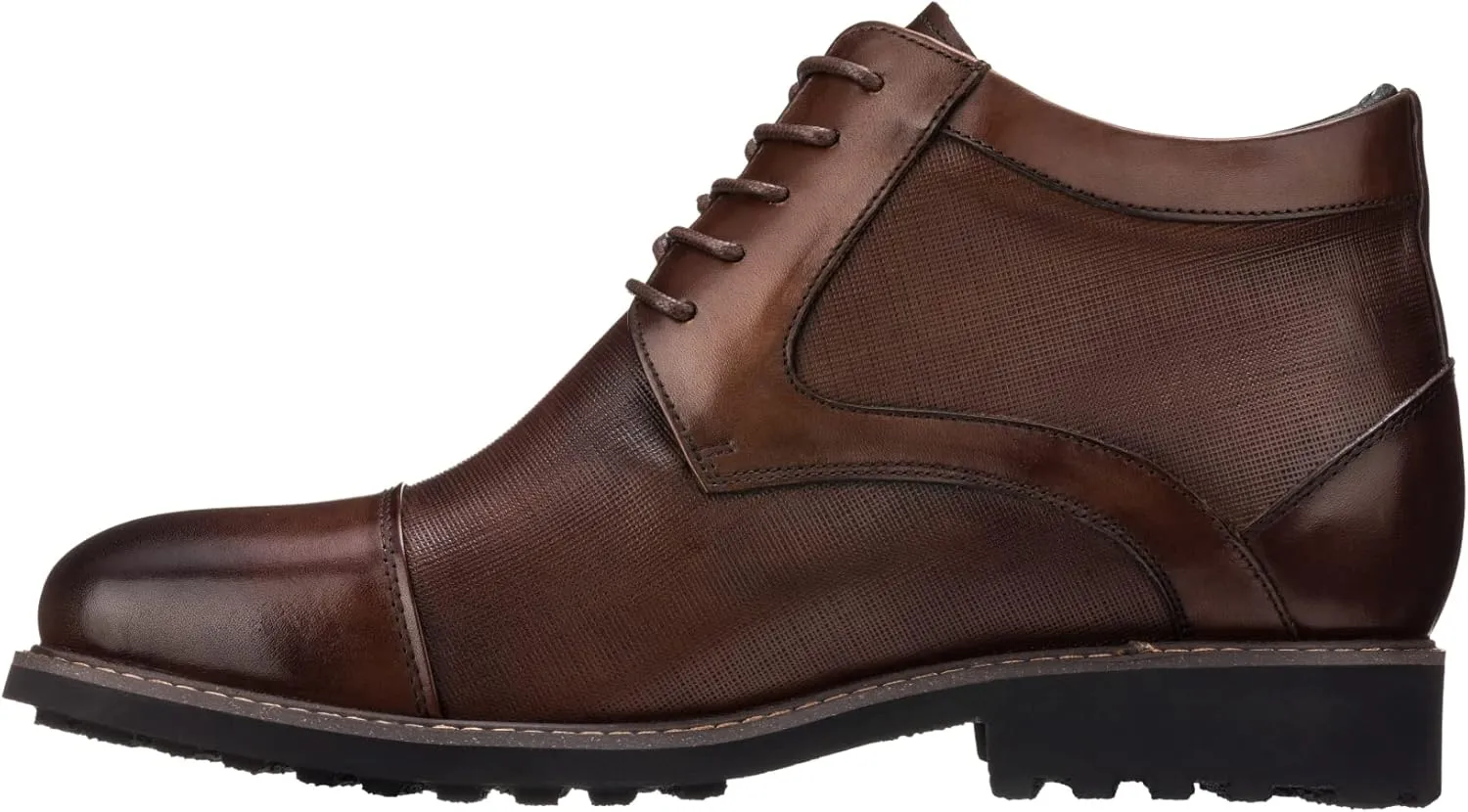 CALTO Men's Invisible Height Increasing Elevator Shoes - Dark Brown Leather Lace-up Cap-toe Boots with Inner Faux Fur - 3.2 Inches Taller - Y41089 - Size 11 D(M) US