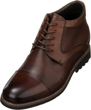 CALTO Men's Invisible Height Increasing Elevator Shoes - Dark Brown Leather Lace-up Cap-toe Boots with Inner Faux Fur - 3.2 Inches Taller - Y41089 - Size 11 D(M) US