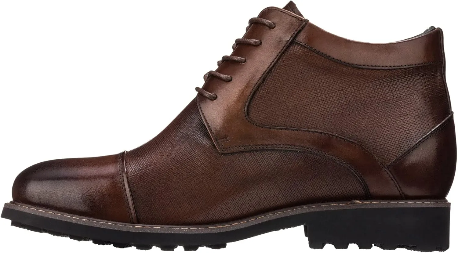 CALTO Men's Invisible Height Increasing Elevator Shoes - Dark Brown Leather Lace-up Cap-toe Boots with Inner Faux Fur - 3.2 Inches Taller - Y41089 - Size 11 D(M) US