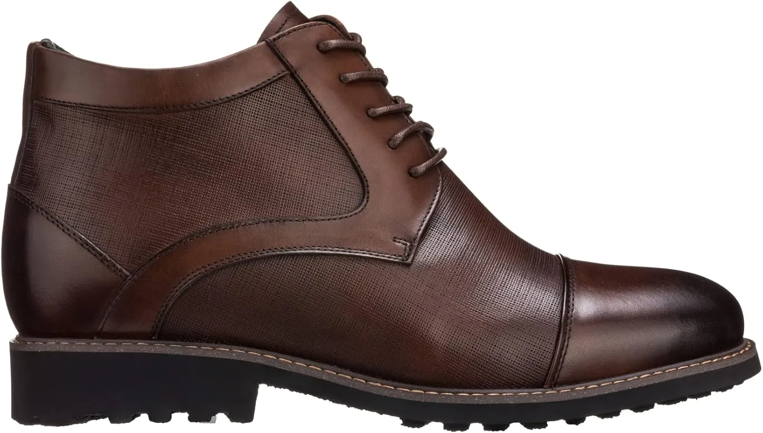 CALTO Men's Invisible Height Increasing Elevator Shoes - Dark Brown Leather Lace-up Cap-toe Boots with Inner Faux Fur - 3.2 Inches Taller - Y41089 - Size 11 D(M) US