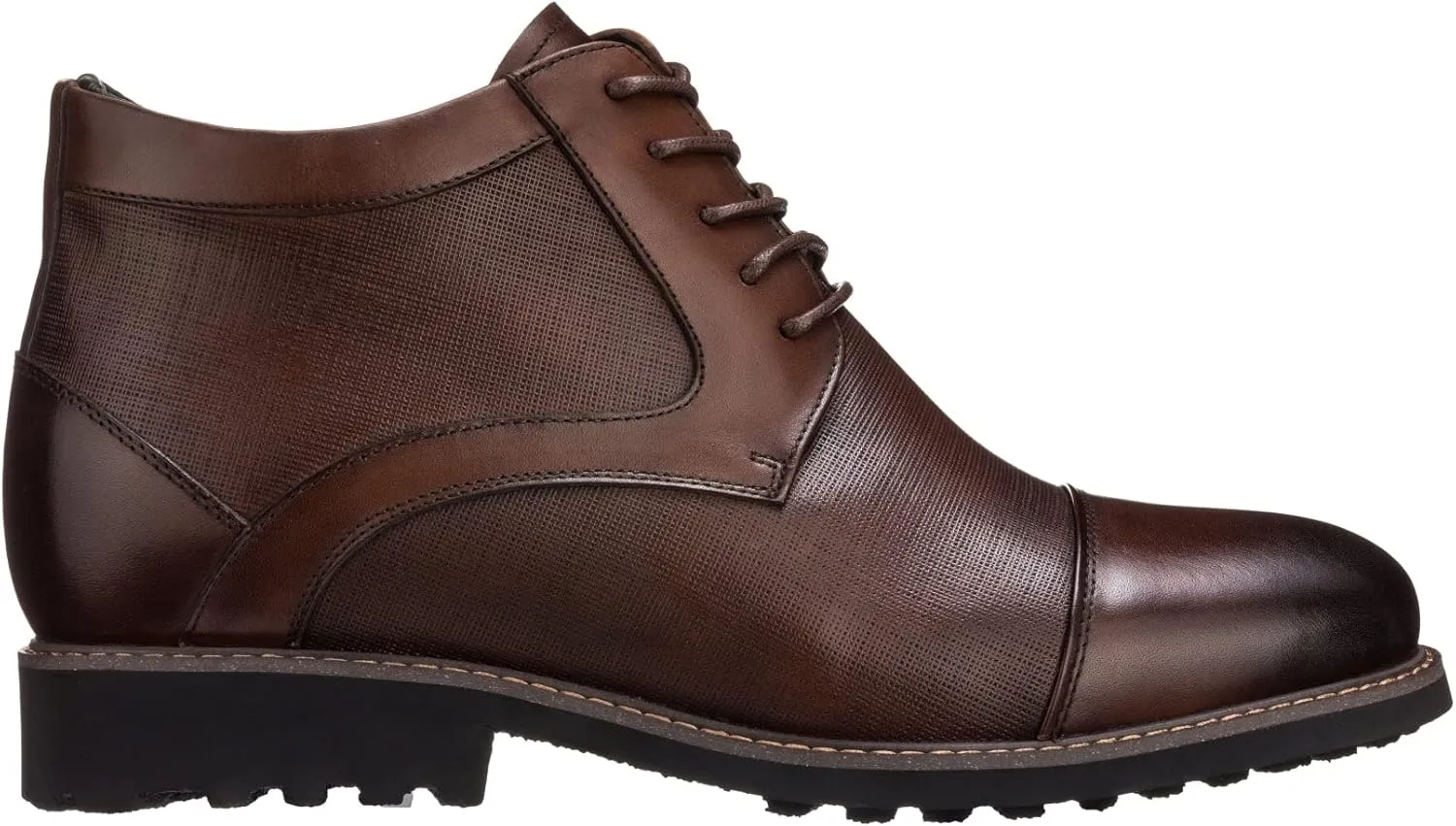 CALTO Men's Invisible Height Increasing Elevator Shoes - Dark Brown Leather Lace-up Cap-toe Boots with Inner Faux Fur - 3.2 Inches Taller - Y41089 - Size 11 D(M) US