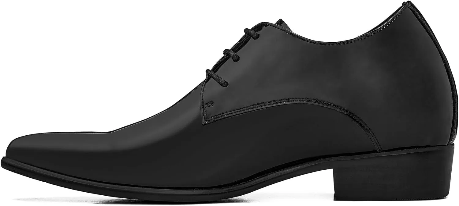 CALTO Men's Invisible Height Increasing Elevator Shoes - Jet Black Patent Leather Lace-up Formal Dress Oxfords - 2.8 Inches Taller - K2726 - Size 7.5 D(M) US