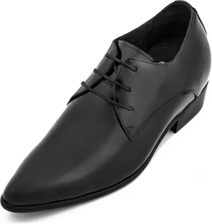 CALTO Men's Invisible Height Increasing Elevator Shoes - Jet Black Patent Leather Lace-up Formal Dress Oxfords - 2.8 Inches Taller - K2726 - Size 7.5 D(M) US
