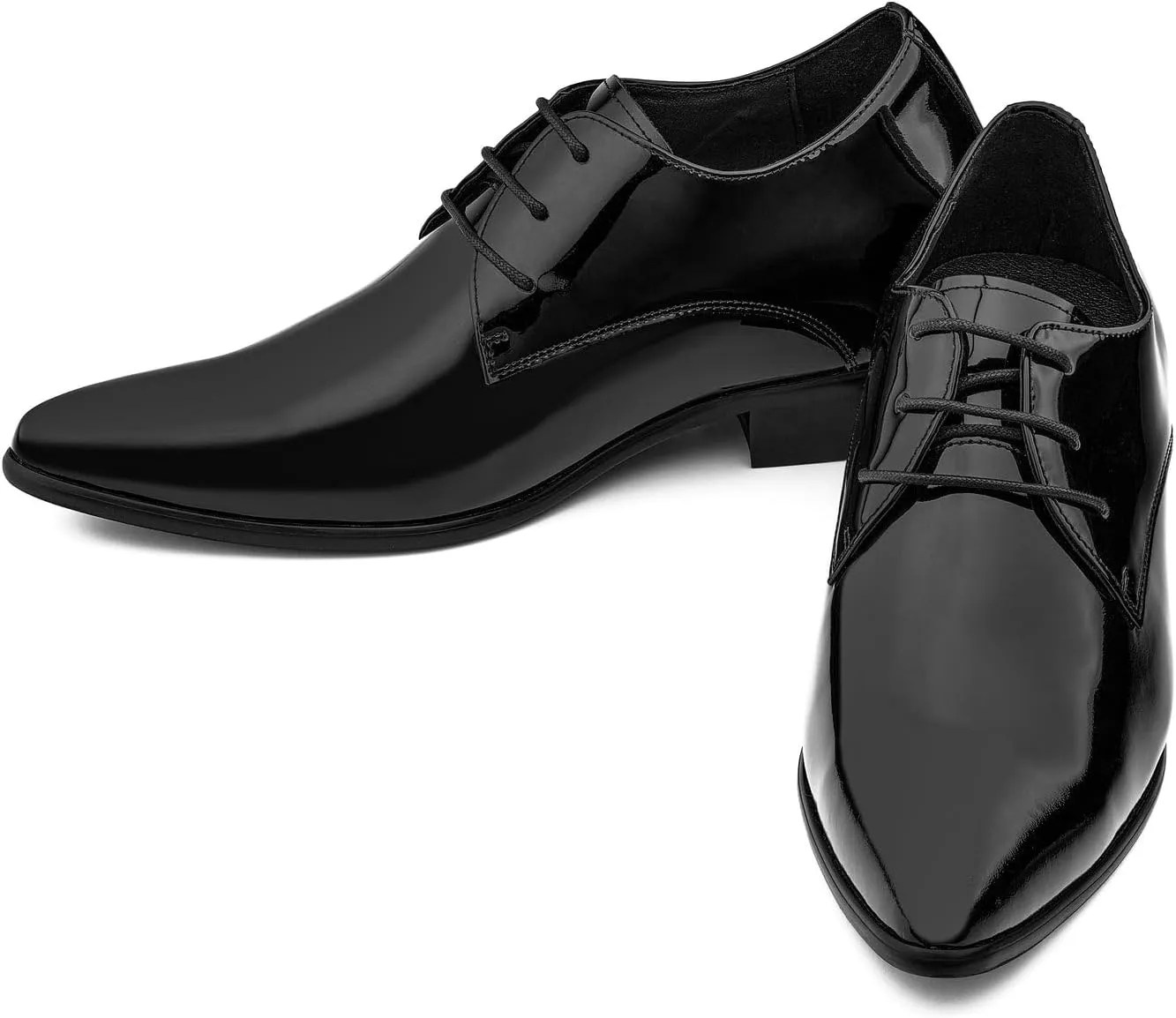 CALTO Men's Invisible Height Increasing Elevator Shoes - Jet Black Patent Leather Lace-up Formal Dress Oxfords - 2.8 Inches Taller - K2726 - Size 7.5 D(M) US