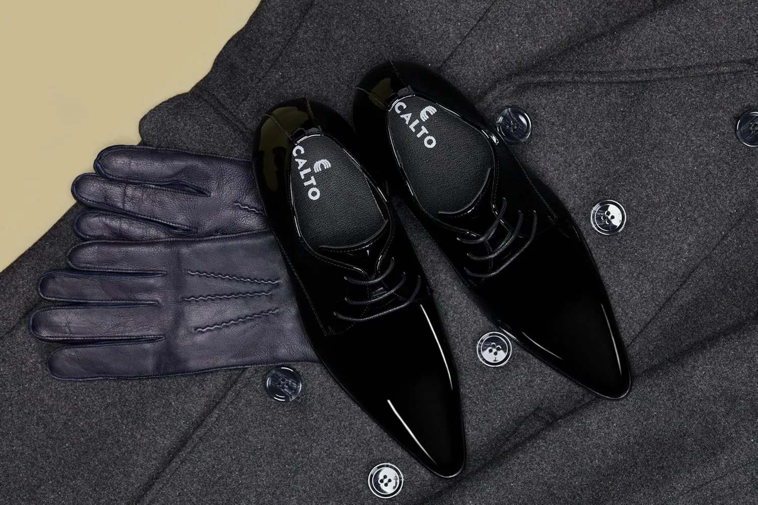 CALTO Men's Invisible Height Increasing Elevator Shoes - Jet Black Patent Leather Lace-up Formal Dress Oxfords - 2.8 Inches Taller - K2726 - Size 7.5 D(M) US