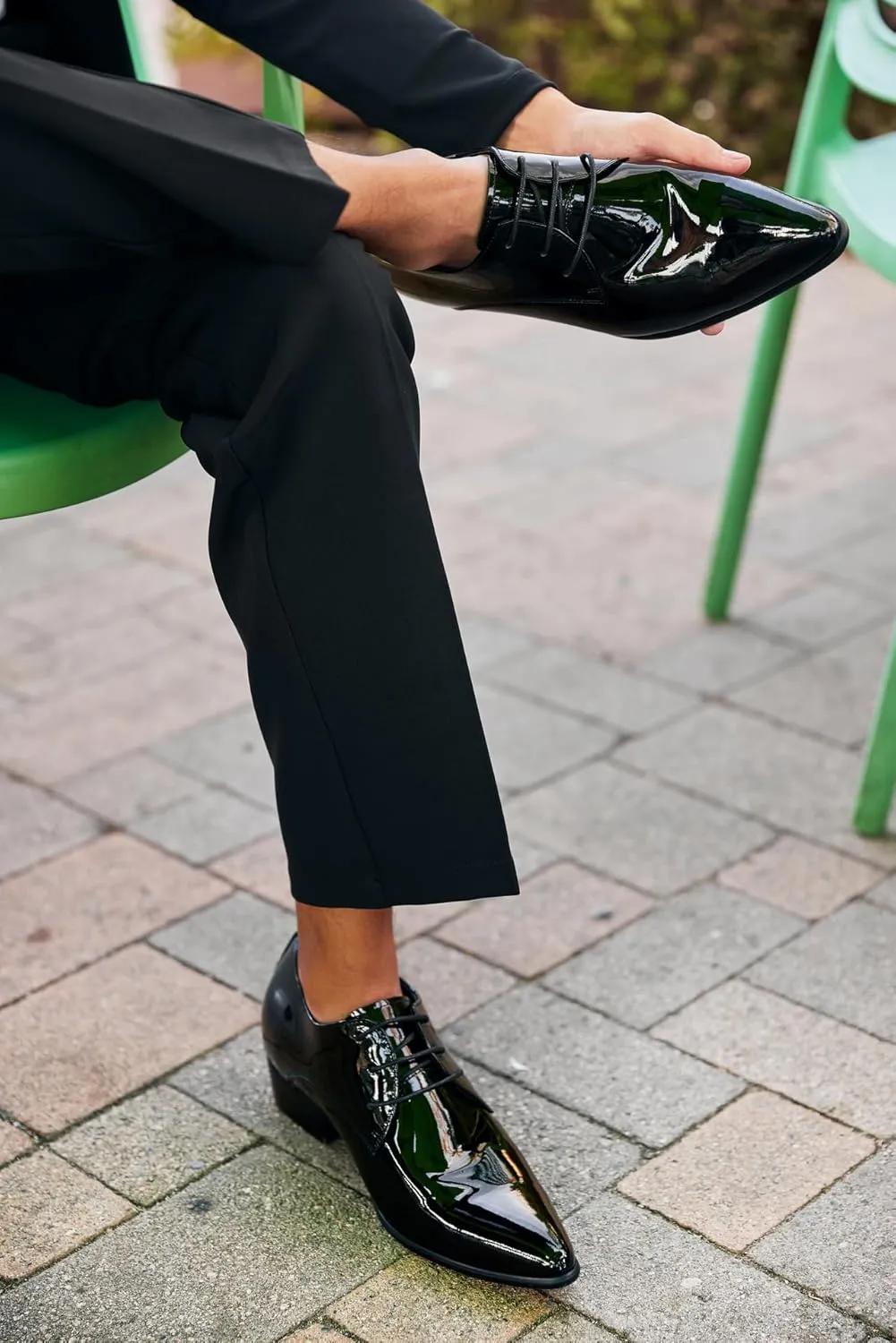 CALTO Men's Invisible Height Increasing Elevator Shoes - Jet Black Patent Leather Lace-up Formal Dress Oxfords - 2.8 Inches Taller - K2726 - Size 7.5 D(M) US