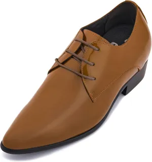 CALTO Men's Invisible Height Increasing Elevator Shoes - Light Brown Patent Leather Lace-up Formal Dress Oxfords - 2.8 Inches Taller - K2728 - Size 12 D(M) US
