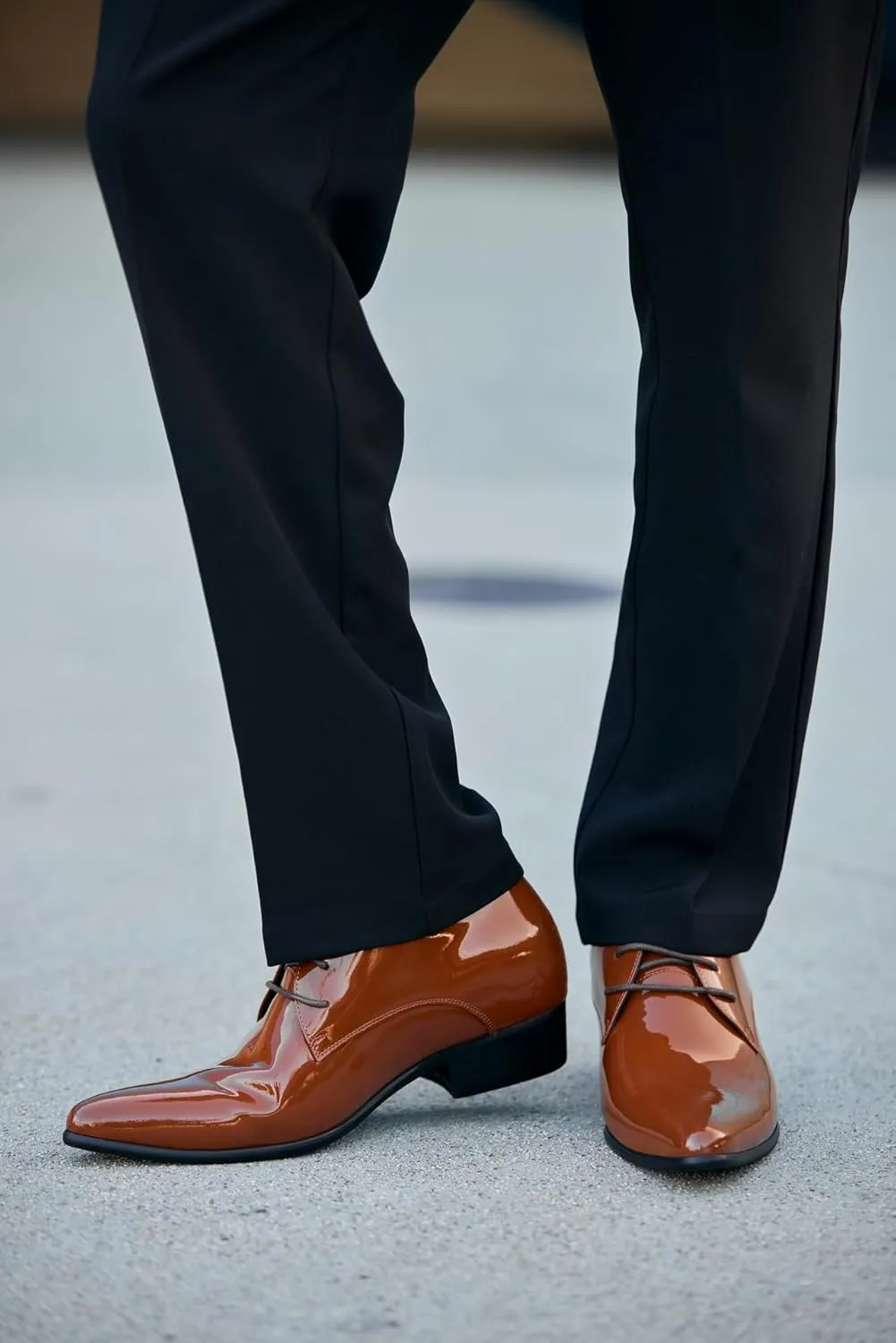 CALTO Men's Invisible Height Increasing Elevator Shoes - Light Brown Patent Leather Lace-up Formal Dress Oxfords - 2.8 Inches Taller - K2728 - Size 12 D(M) US