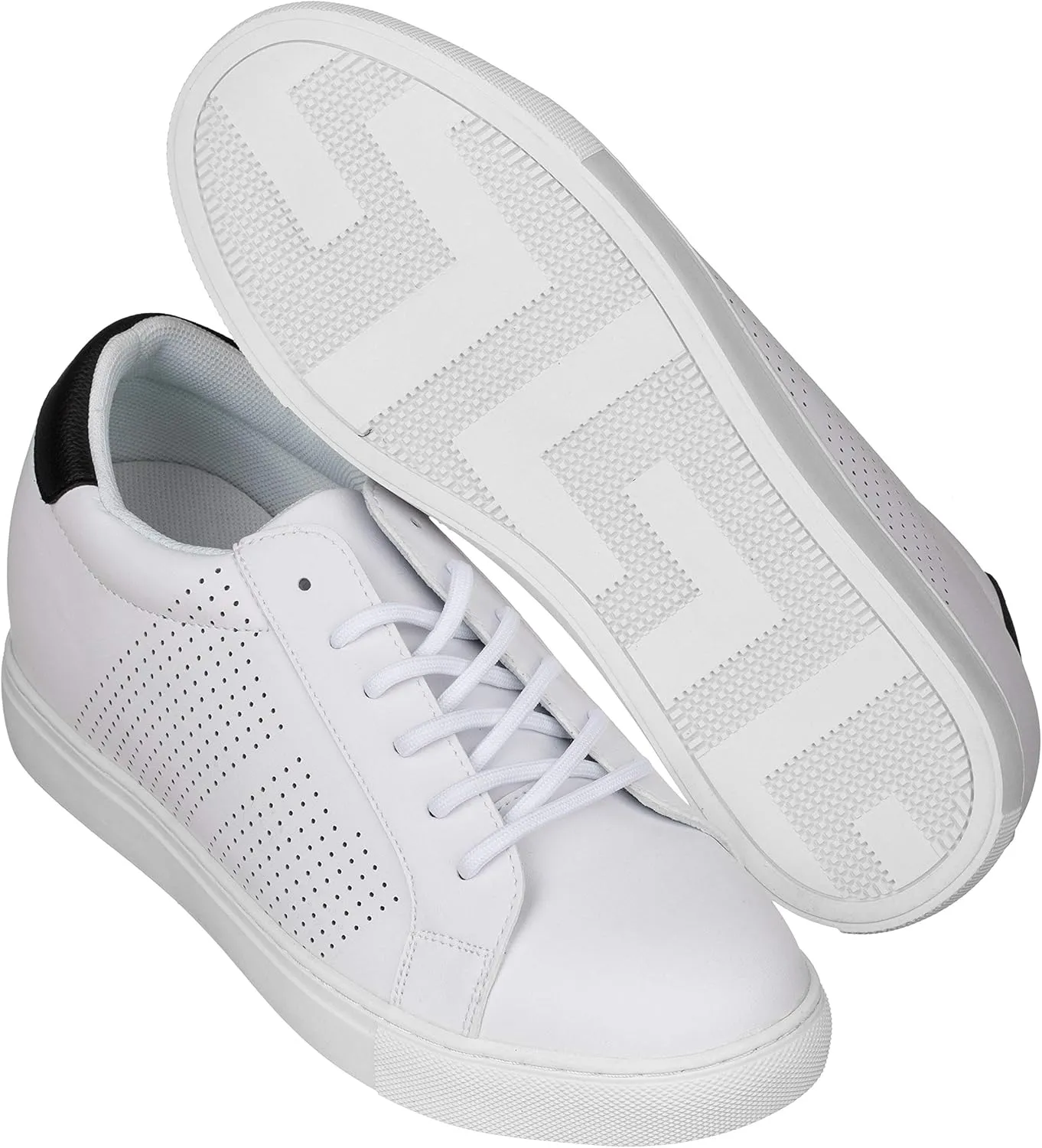 CALTO Men's Invisible Height Increasing Elevator Shoes - White Leather Lightweight Lace-up Casual Fashion Sneakers - 2.6 Inches Taller - H0833 - Size 11 D(M) US