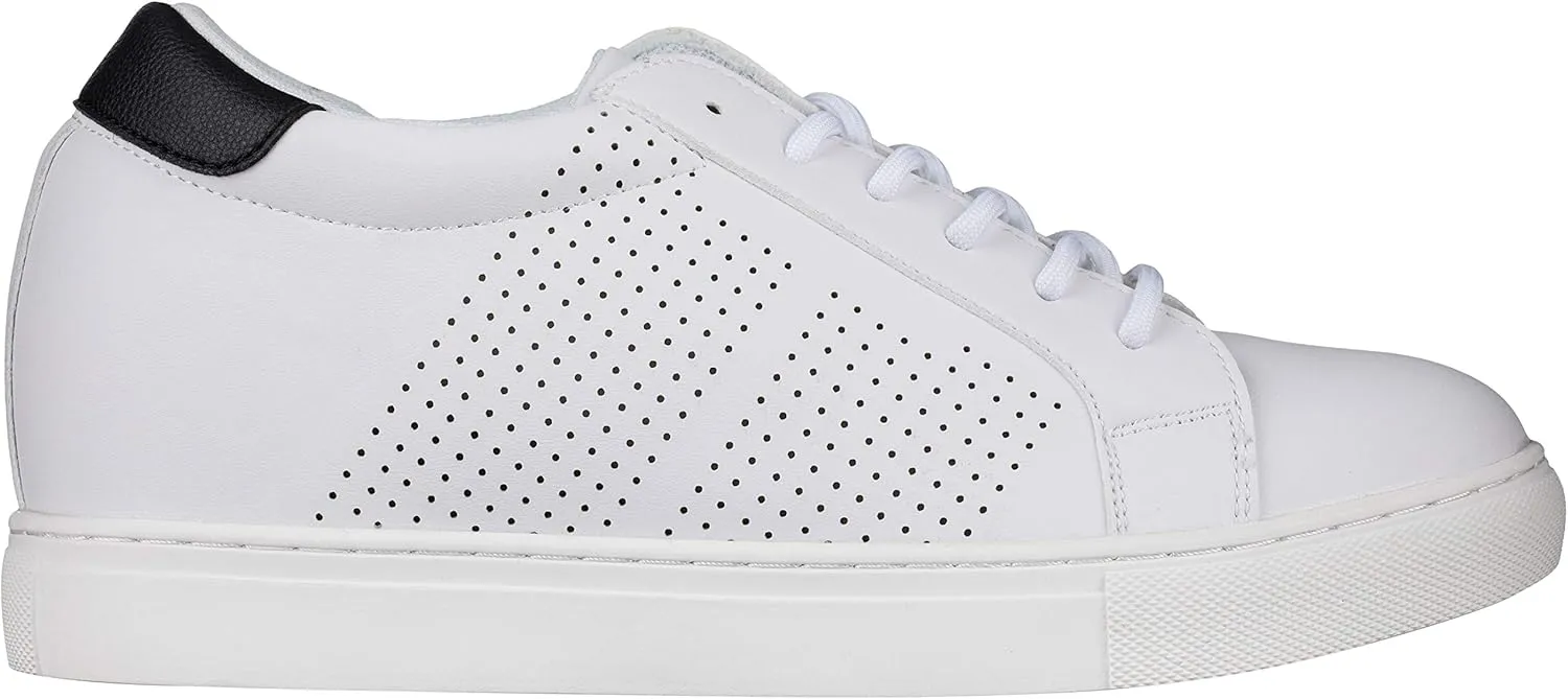 CALTO Men's Invisible Height Increasing Elevator Shoes - White Leather Lightweight Lace-up Casual Fashion Sneakers - 2.6 Inches Taller - H0833 - Size 11 D(M) US