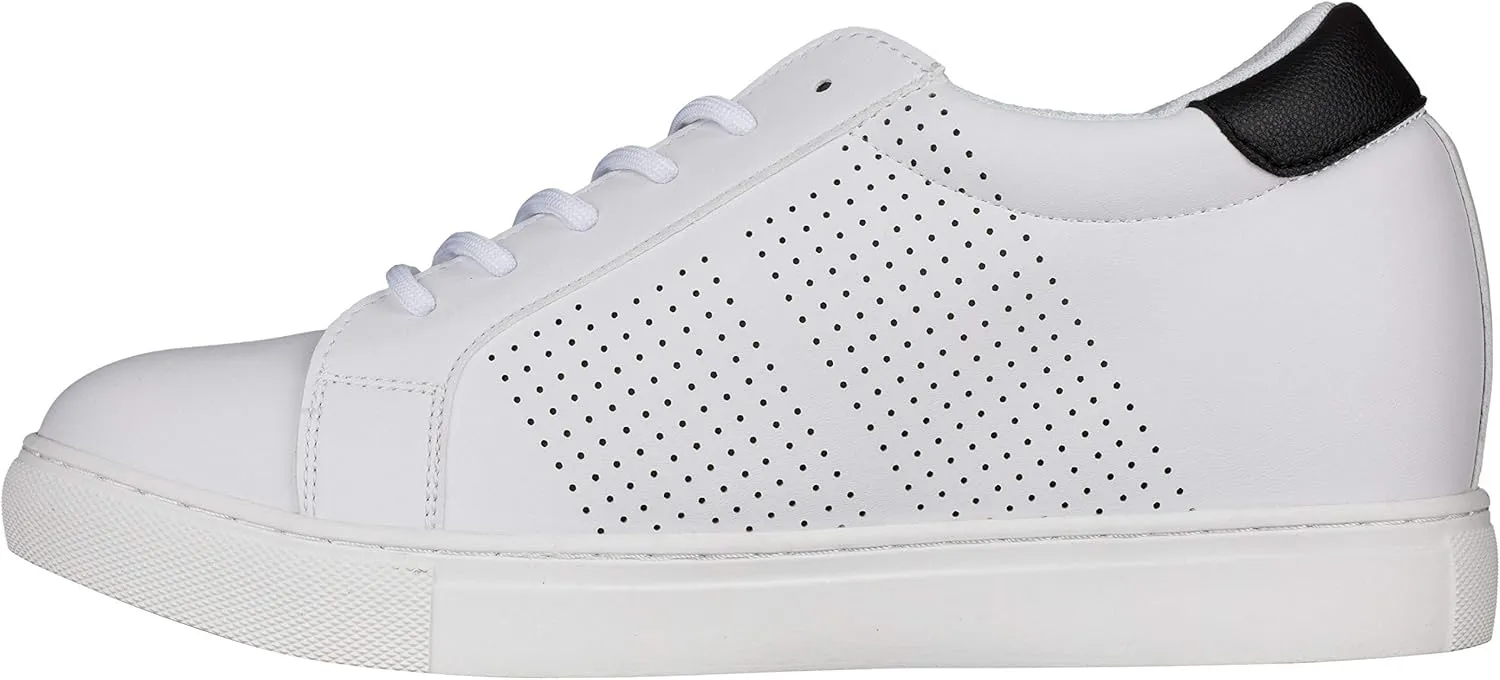 CALTO Men's Invisible Height Increasing Elevator Shoes - White Leather Lightweight Lace-up Casual Fashion Sneakers - 2.6 Inches Taller - H0833 - Size 11 D(M) US