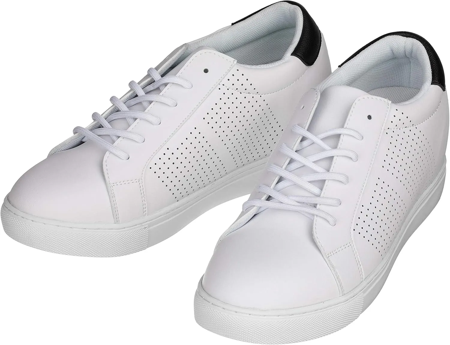 CALTO Men's Invisible Height Increasing Elevator Shoes - White Leather Lightweight Lace-up Casual Fashion Sneakers - 2.6 Inches Taller - H0833 - Size 11 D(M) US