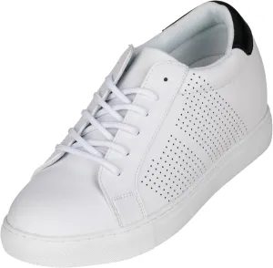 CALTO Men's Invisible Height Increasing Elevator Shoes - White Leather Lightweight Lace-up Casual Fashion Sneakers - 2.6 Inches Taller - H0833 - Size 11 D(M) US