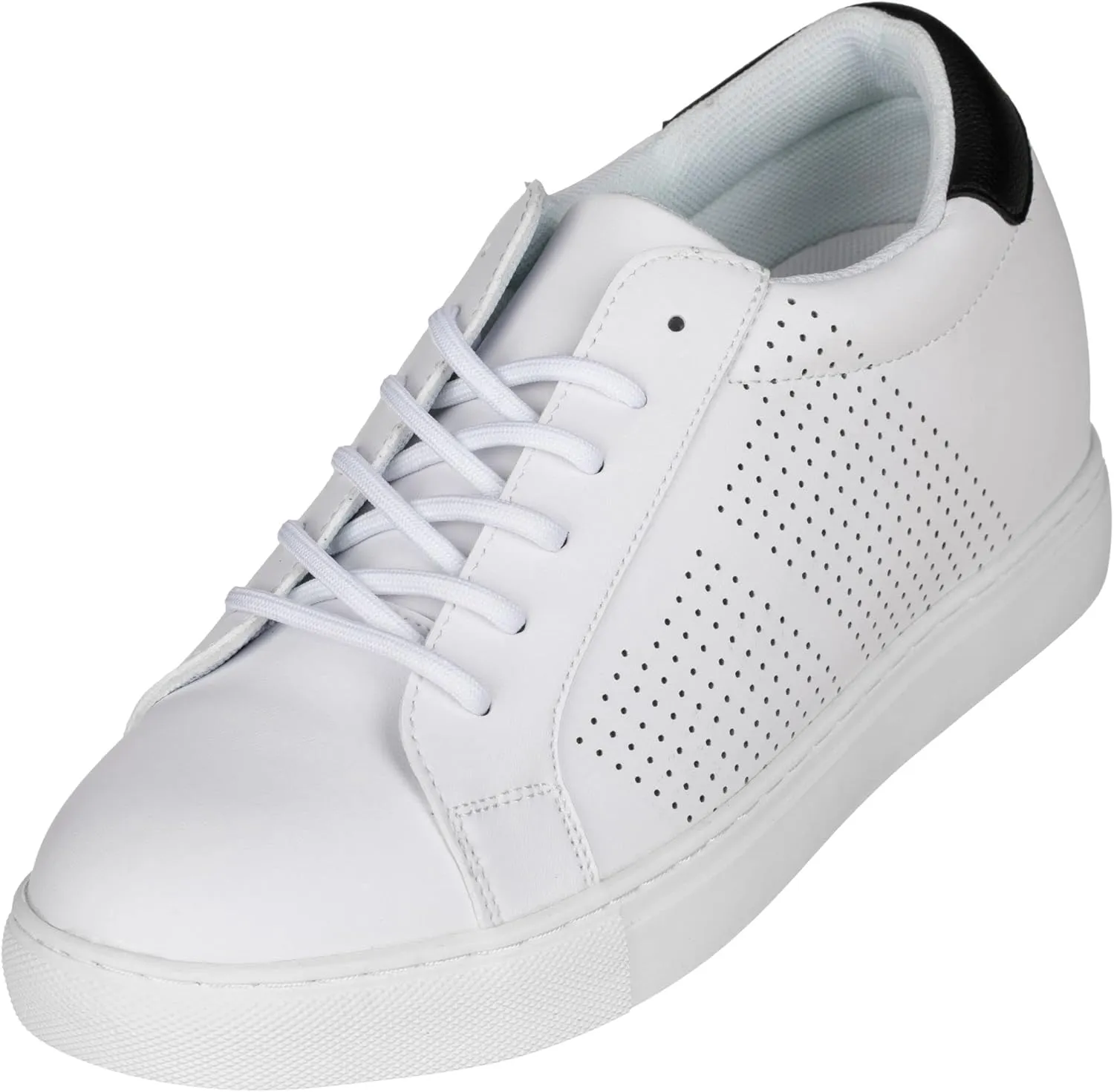 CALTO Men's Invisible Height Increasing Elevator Shoes - White Leather Lightweight Lace-up Casual Fashion Sneakers - 2.6 Inches Taller - H0833 - Size 11 D(M) US