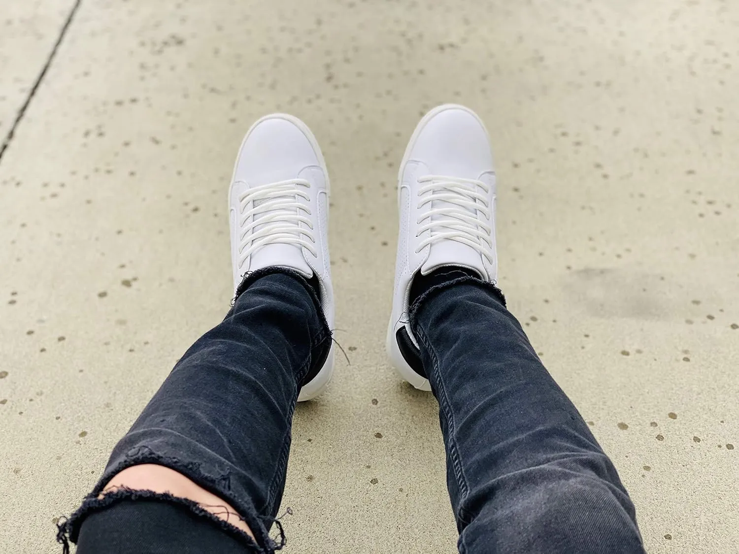 CALTO Men's Invisible Height Increasing Elevator Shoes - White Leather Lightweight Lace-up Casual Fashion Sneakers - 2.6 Inches Taller - H0833 - Size 11 D(M) US