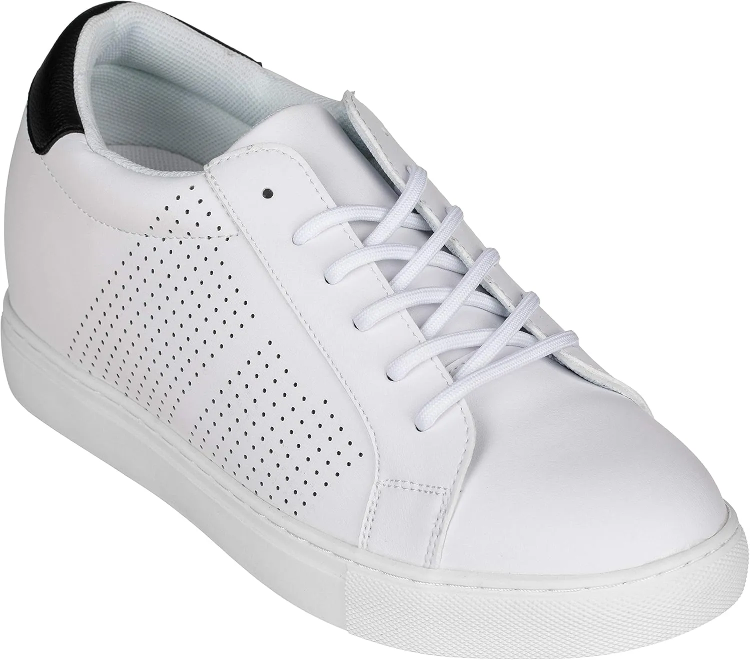 CALTO Men's Invisible Height Increasing Elevator Shoes - White Leather Lightweight Lace-up Casual Fashion Sneakers - 2.6 Inches Taller - H0833 - Size 11 D(M) US